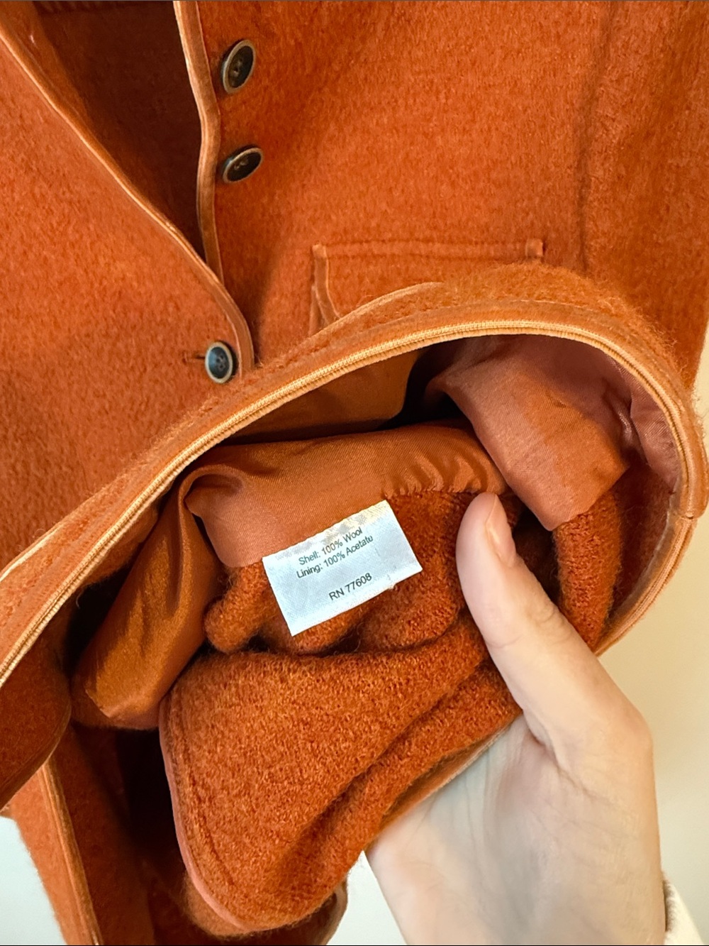 J.Peterman 100% Wool Button Up Coat Jacket Blazer Velvet Piping Orange Rust Sz 8 - Picture 4 of 8